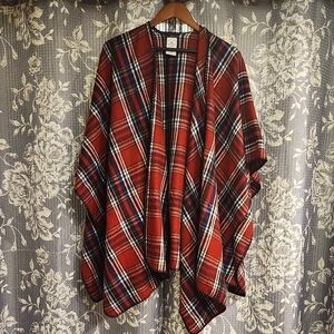 Woolrich Red and Black Plaid Women's Wrap Shall Cape Poncho One Size